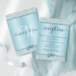 Blue Damask Glitzer Hochzeitsempfang Begleitkarte