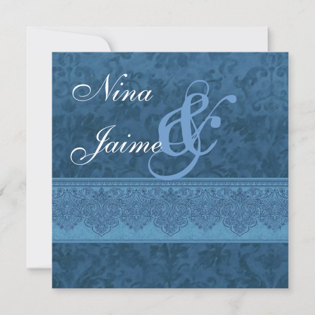 Blue Damask Hochzeit Einladung E403 (Vorderseite)