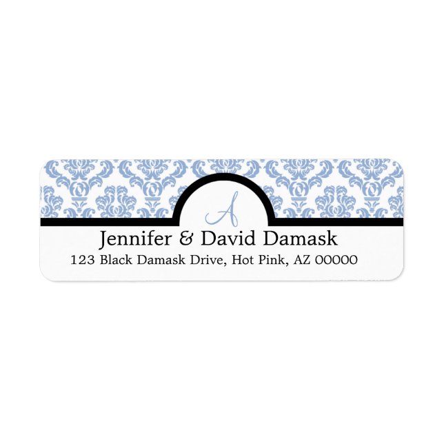 Blue Damask Hochzeitstempelaufkleber (Vorne)