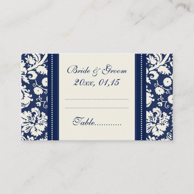 Blue Damask Hochzeitstisch-Platzierungskarten Platzkarte (Vorderseite)
