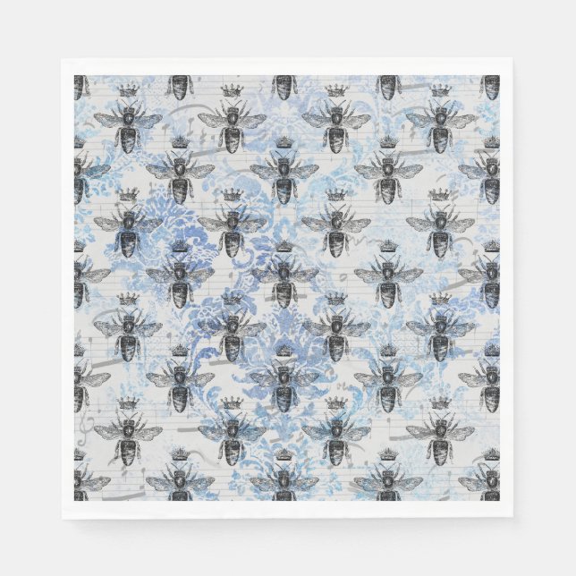 Blue Damask Honeybee Serviette (Vorderseite)