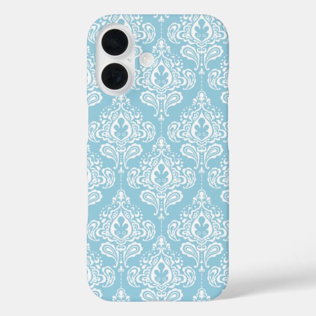 Blue Damask iPhone 16 Hülle (Rückseite)