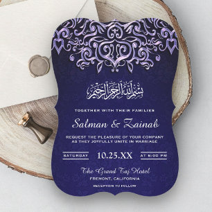 Blue Damask Islamische Hochzeitseinladung Einladung