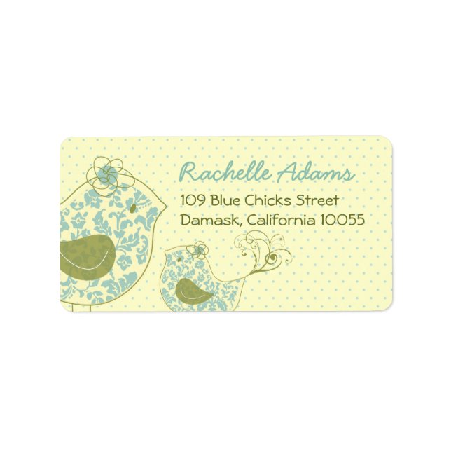 Blue Damask Mommy & Baby Boy Birds Chic Adresse Adressaufkleber (Vorne)