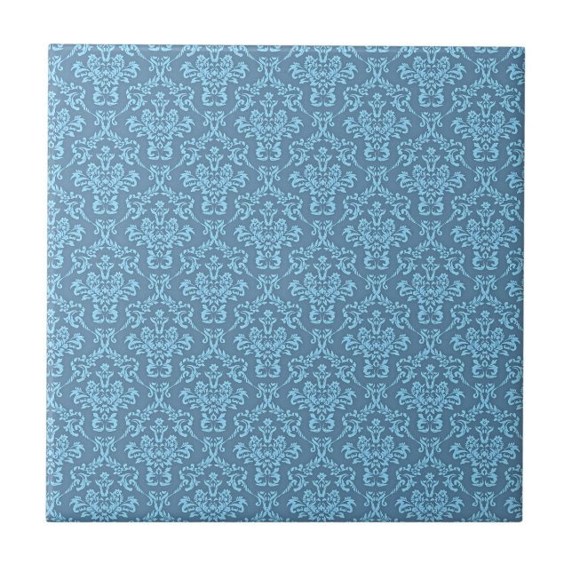 Blue Damask Pattern Fliese (Vorderseite)