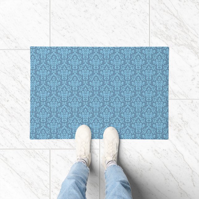 Blue Damask Pattern Fußmatte (Indoor)