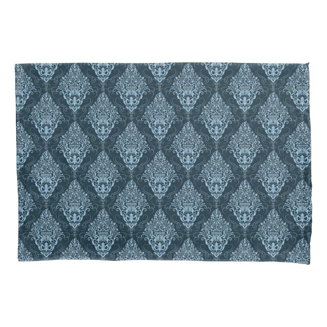 Blue Damask Print Pillowcase Kissenbezug (Vorderseite)