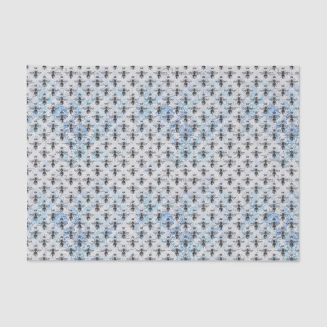 Blue Damask Queen Bee Seidenpapier (Vorderseite)