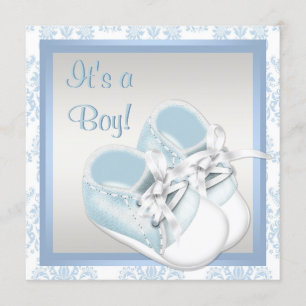 Blue Damask Shoes Blue Damask Baby Boy Dusche Einladung