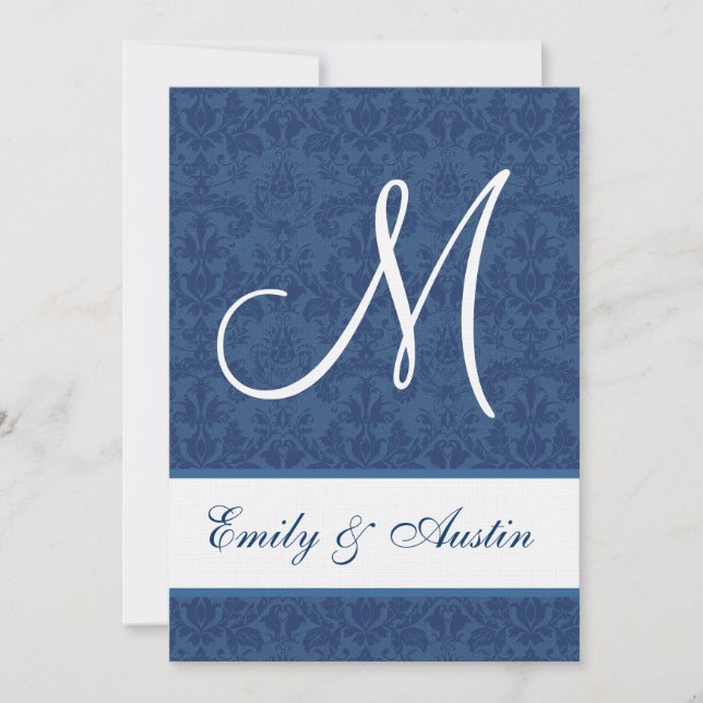 Blue Damask Square Hochzeit A450 Einladung (Vorderseite)
