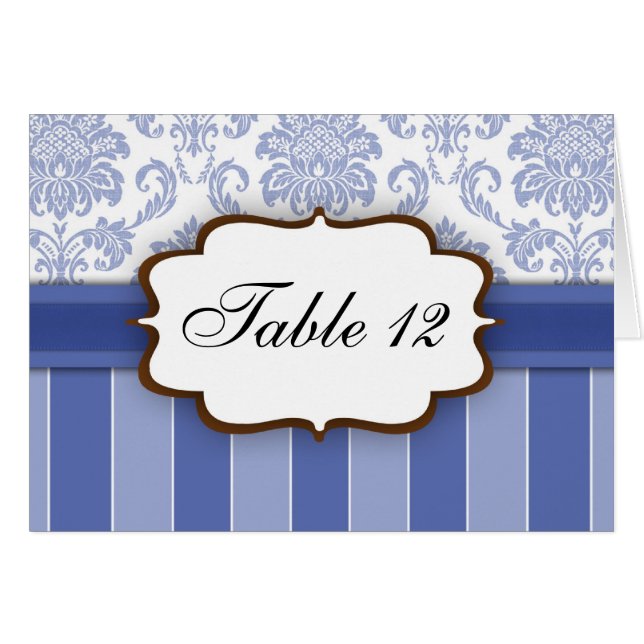 Blue Damask Stripe Tischnummer (Vorderseite (Horizontal))