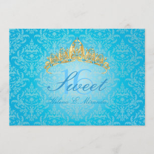 Blue Damask Sweet 16/ tiara/Türkis Einladungen