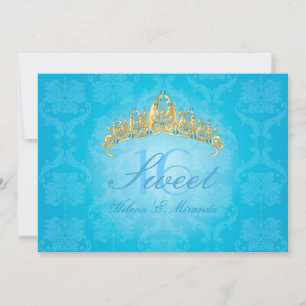 Blue Damask Sweet 16/ tiara/Türkis Einladungen