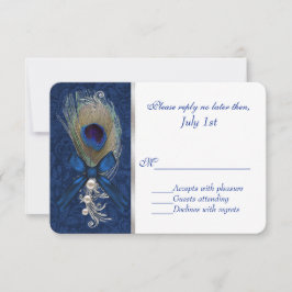 Blue Damask und Peacock Feather Wedding RSVP Karte