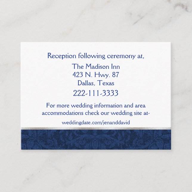 Blue Damask Wedding Card Begleitkarte (Vorderseite)