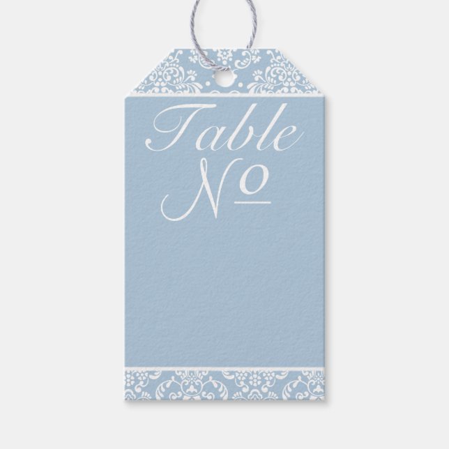 Blue Damask Wedding Empfang Tischnummer- Geschenkanhänger (Vorderseite)