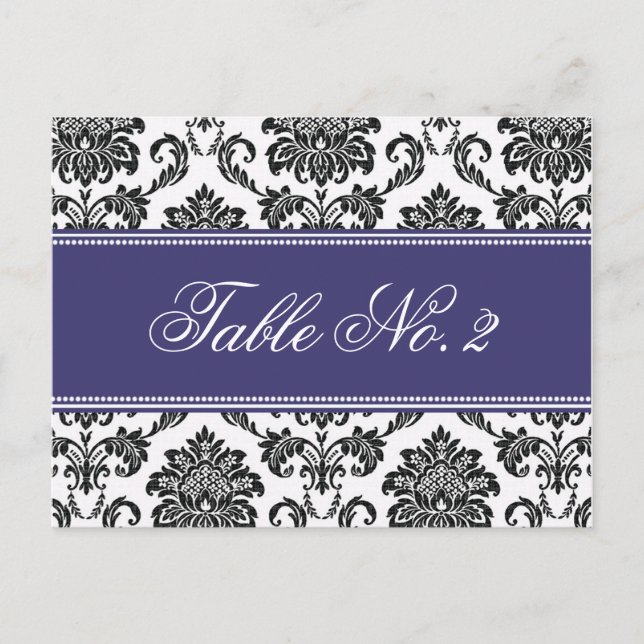 Blue Damask Wedding Tischnummer (Vorderseite)