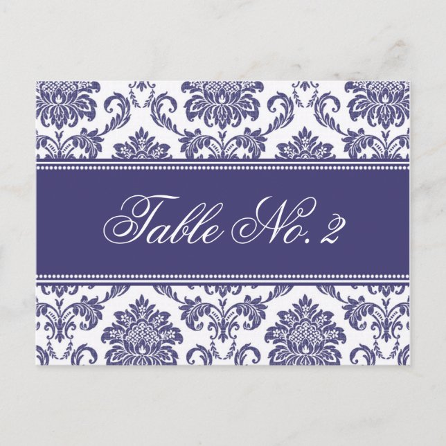 Blue Damask Wedding Tischnummer (Vorderseite)
