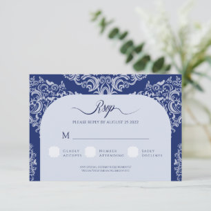 Blue Damask Wedding UAWG Response Card RSVP Karte