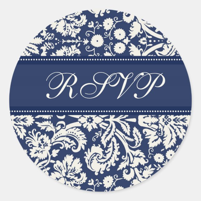 Blue Damask Wedding UAWG Umschlag Aufkleber (Vorderseite)
