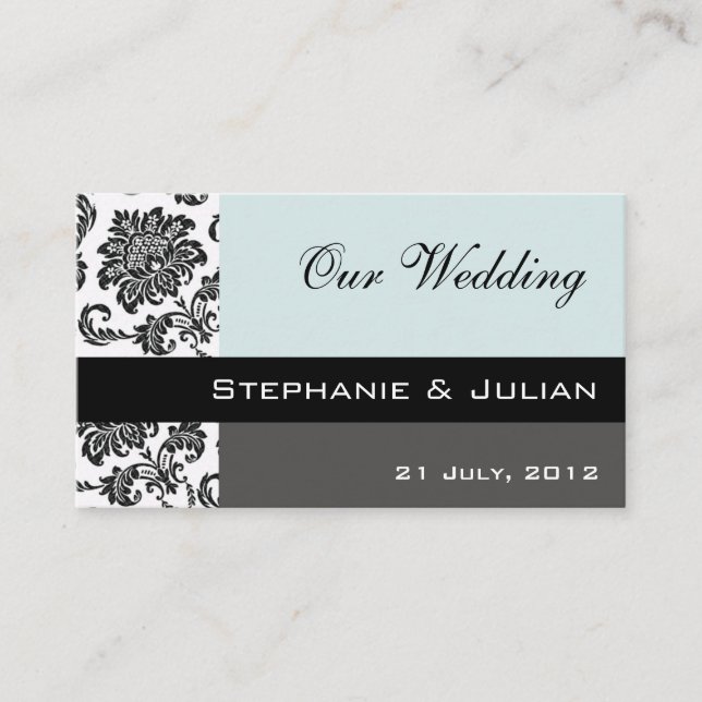 Blue Damask Wedding Website Business Card Begleitkarte (Vorderseite)