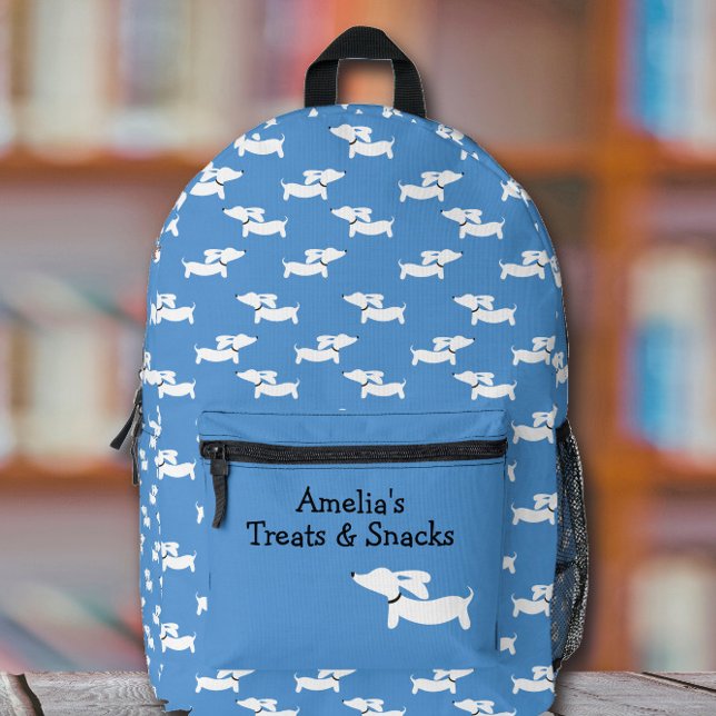 Blue Dancing Dackeln Beutel für Dackel Hunde Mamas Bedruckter Rucksack (Blue wiener doxie gear for back to school)