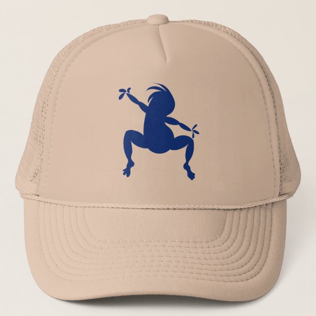 Blue Dancing Kokopelli Truckerkappe (Vorderseite)