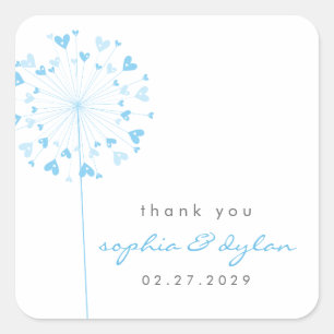 Blue Dandelion Blume Liebe Herbst Hochzeit Quadratischer Aufkleber