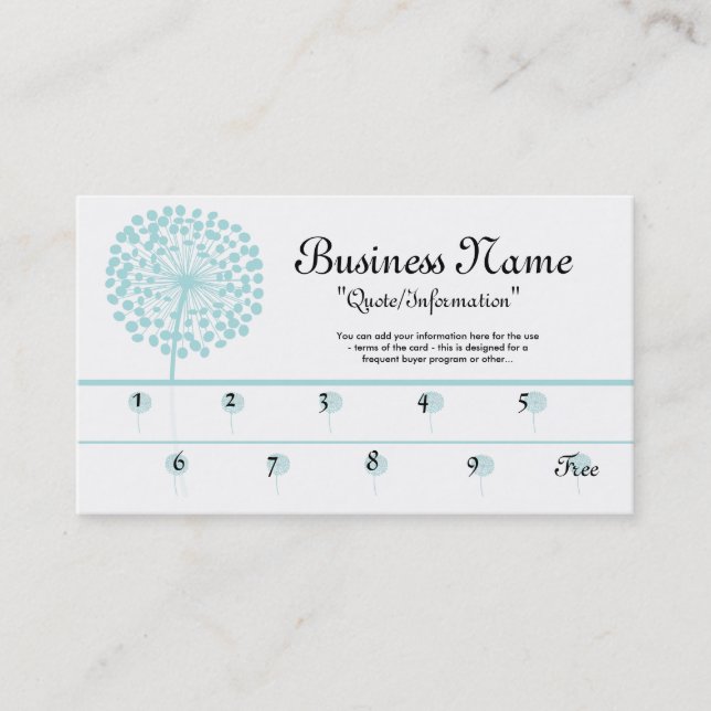 Blue Dandelion Loyalty Cards/Frequent Buyer Treuekarte (Vorderseite)
