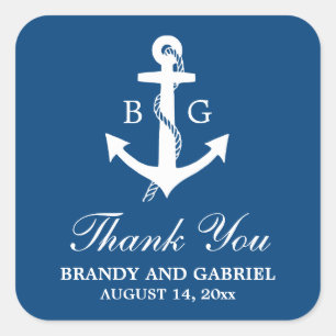 Blue Danke Nautic Monogram Wedding Stickers
