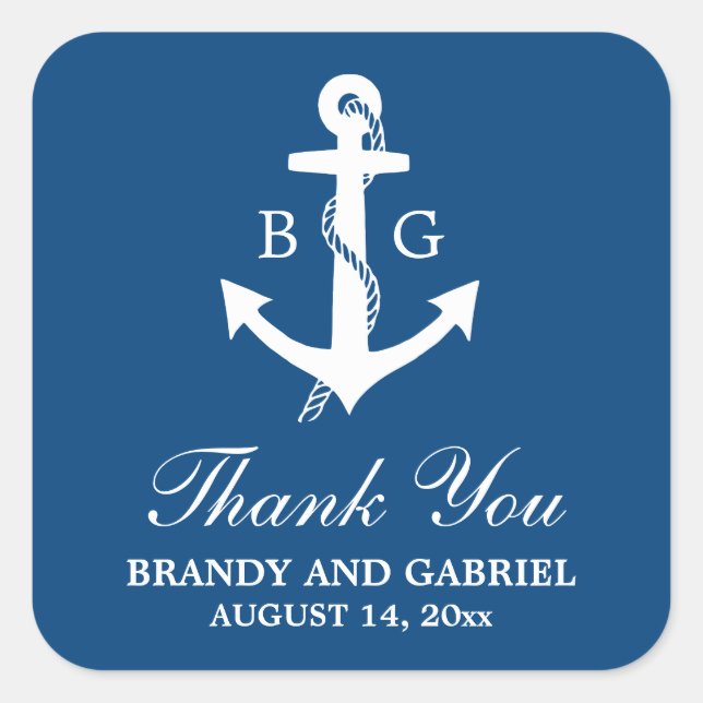 Blue Danke Nautic Monogram Wedding Stickers (Vorderseite)