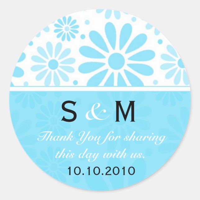 Blue Dankeschön Monogram Gastgeschenk Hochzeit Lab Runder Aufkleber (Vorderseite)