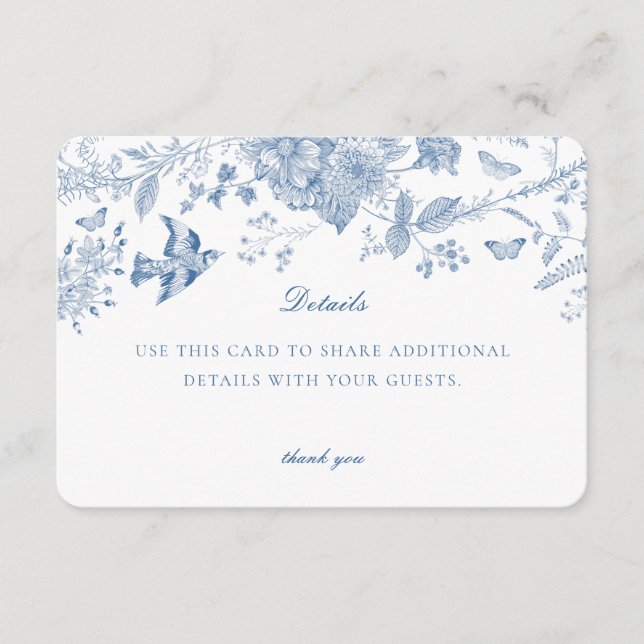 Blue De Toile Jouy Details Card Einladung einfügen (Vorderseite)
