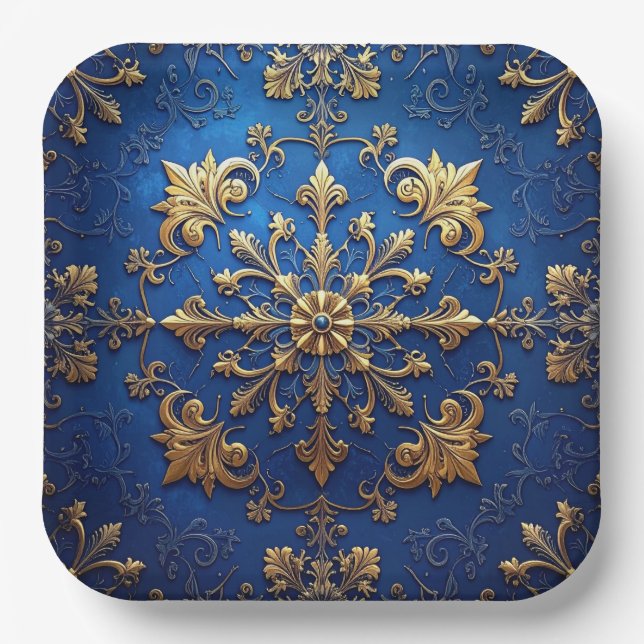 Blue Decorative Christmas Holiday Paper Plate Pappteller (Vorderseite)