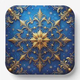 Blue Decorative Christmas Holiday Paper Plate Pappteller