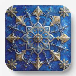 Blue Decorative Christmas Holiday Paper Plate Pappteller