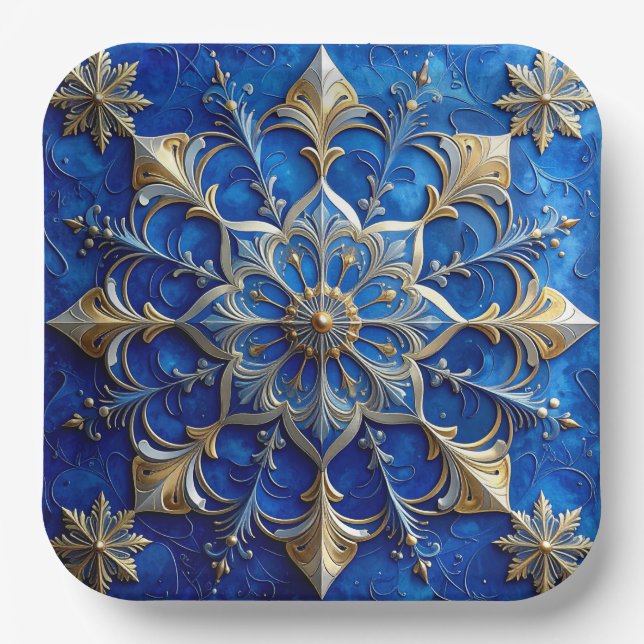 Blue Decorative Christmas Holiday Paper Plate Pappteller (Vorderseite)