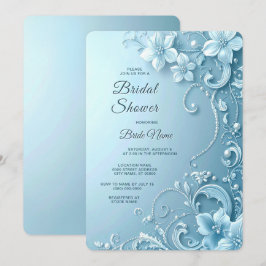 Blue Decorative Floral Bridal Shower Einladung