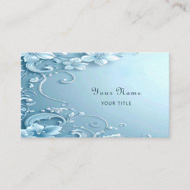 Blue Decorative Floral Business Card Visitenkarte (Vorderseite)