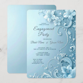 Blue Decorative Floral Engagement Invitation Einladung