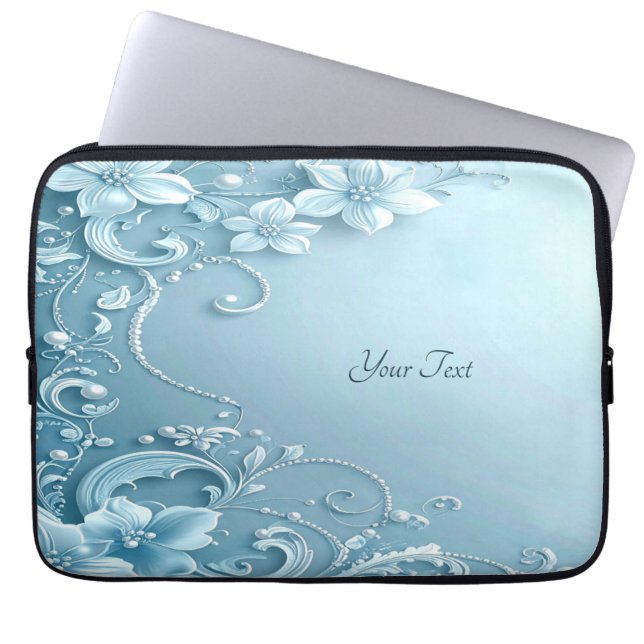 Blue Decorative Floral Laptop Sleeve (Vorderseite)