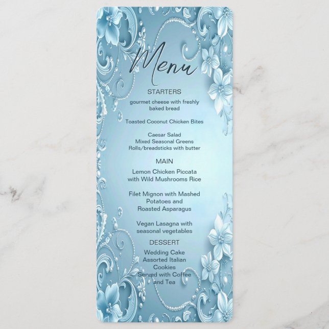 Blue Decorative Floral Menu (Devant)