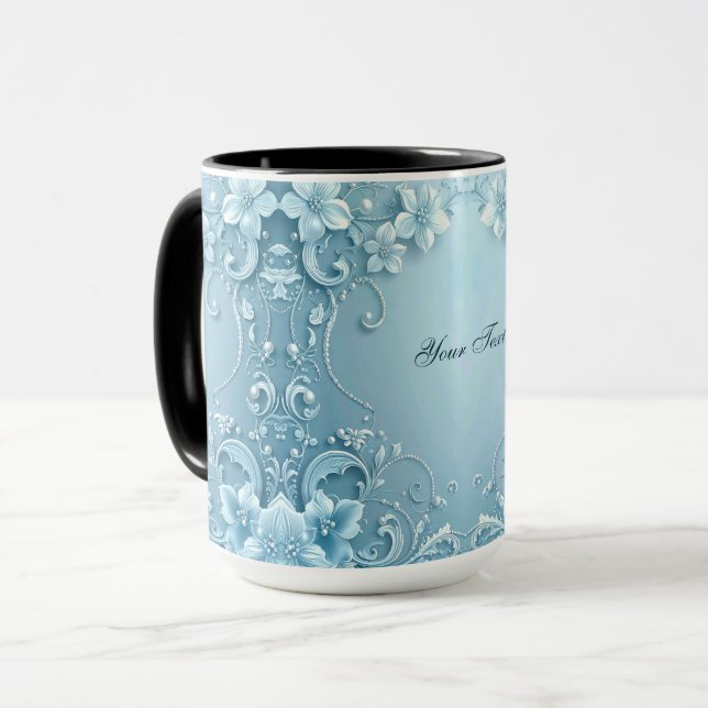 Blue Decorative Floral Mug Tasse (Vorderseite Links)
