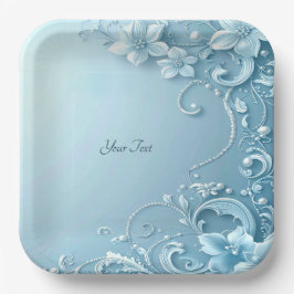 Blue Decorative Floral Paper Plate Pappteller