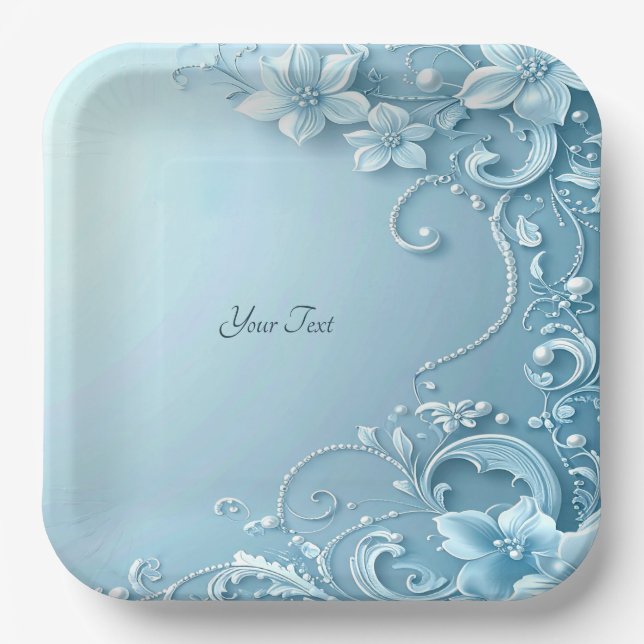 Blue Decorative Floral Paper Plate Pappteller (Vorderseite)