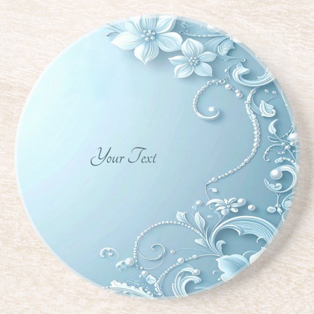 Blue Decorative Floral Sandstone Coaster Getränkeuntersetzer (Vorne)