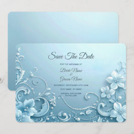 Blue Decorative Floral Save The Date