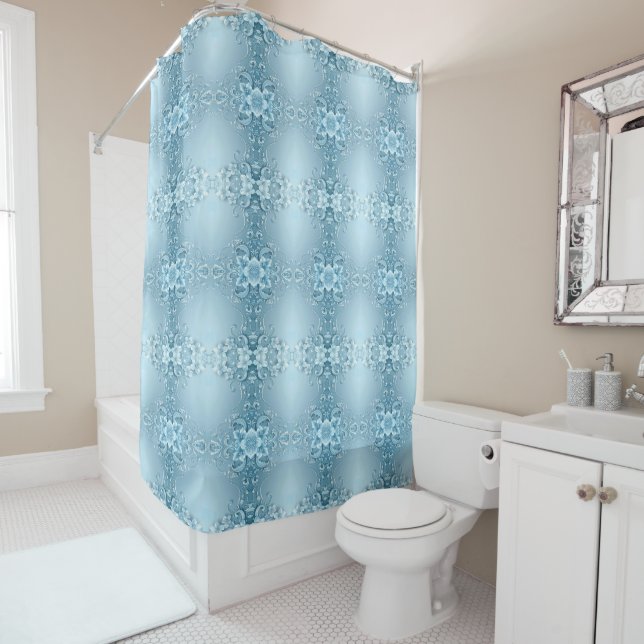 Blue Decorative Floral Shower Curtain Duschvorhang (Beispiel)