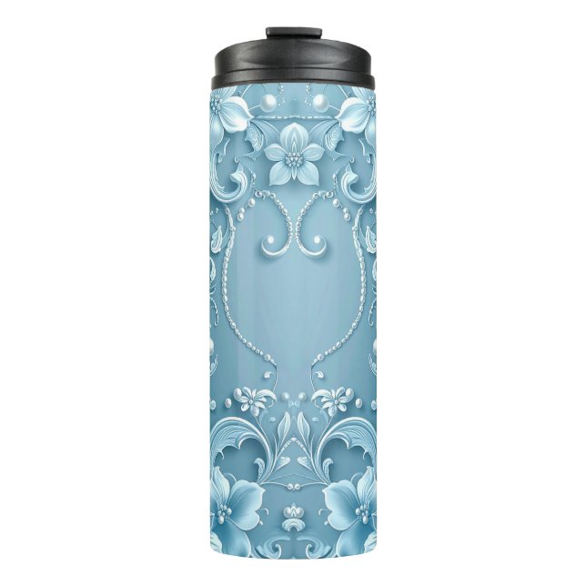 Blue Decorative Floral Thermal Tumbler Thermosbecher (Vorderseite)