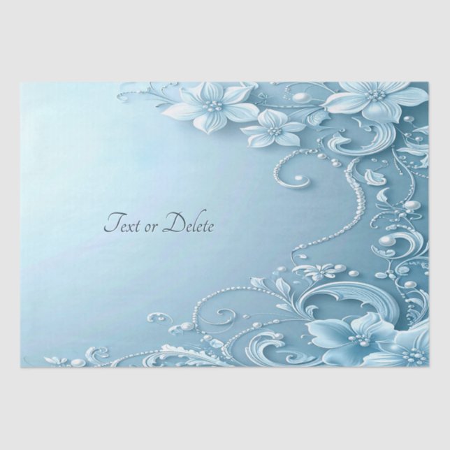 Blue Decorative Floral Tissue Paper Seidenpapier (Vorderseite)
